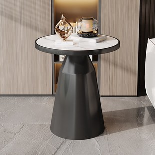 北欧轻奢边几阳台酒店小圆桌网红岩板小茶几圆形大理石沙发边角几