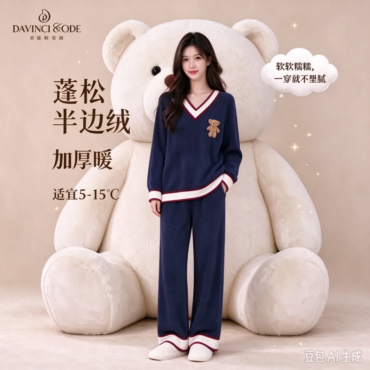 进口半边绒长绒抗静电睡衣