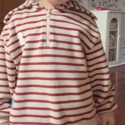 枣红色可爱套装秋季儿童卫衣男女童裤子洋气条纹海军领童装上衣