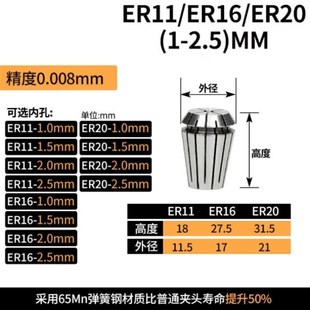 山顶松高精度筒夹弹性雕刻机夹具弹簧数控刀柄夹头ER1137mm精
