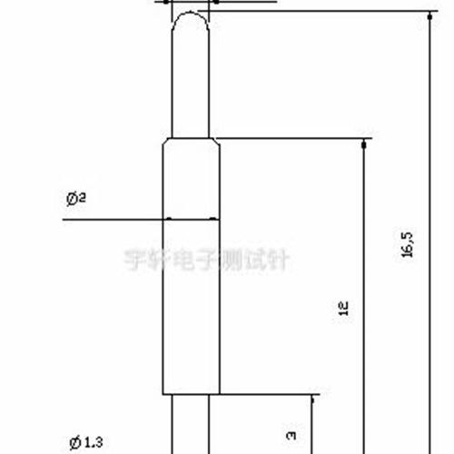 2.0弹簧导电顶针2.0*16.5mm单头弹簧顶针行程4.5 圆头测试针镀金