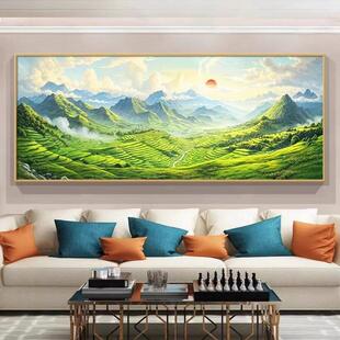 背景墙沙发东方日出装饰画 画客厅背有青山聚宝盆靠山东墙旭日升
