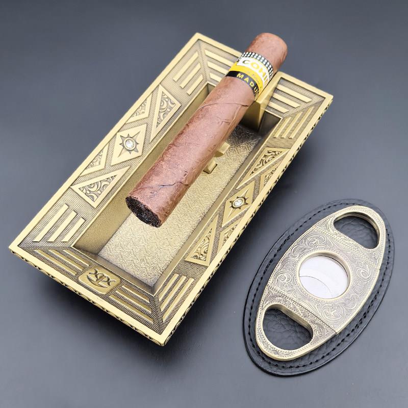 纯铜雪茄烟灰缸雕刻灭烟盅大口径创意复古大容量易清洗金属装灰缸