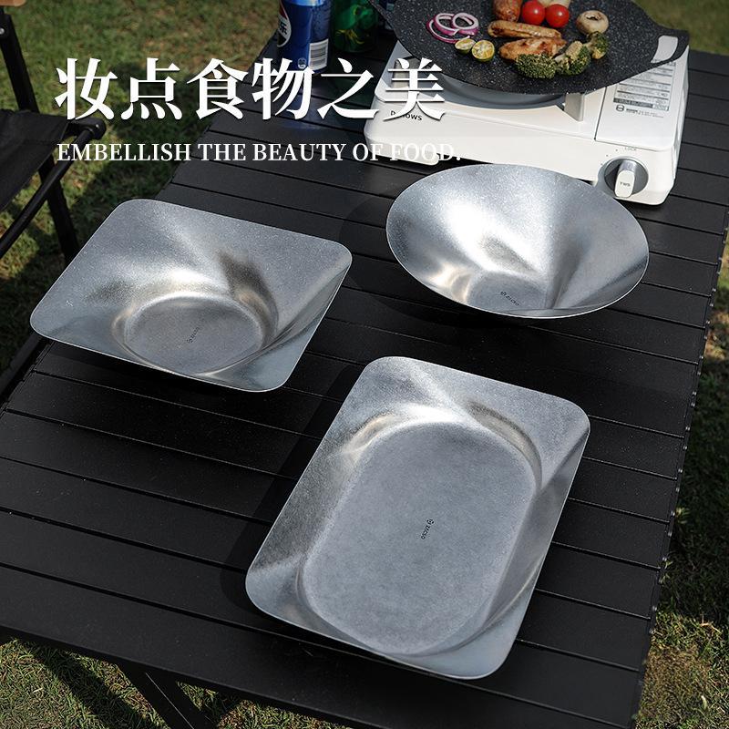 复古不锈钢餐盘做旧加深托盘装饰盘创意雪花灰水果果盘摆盘海鲜盆
