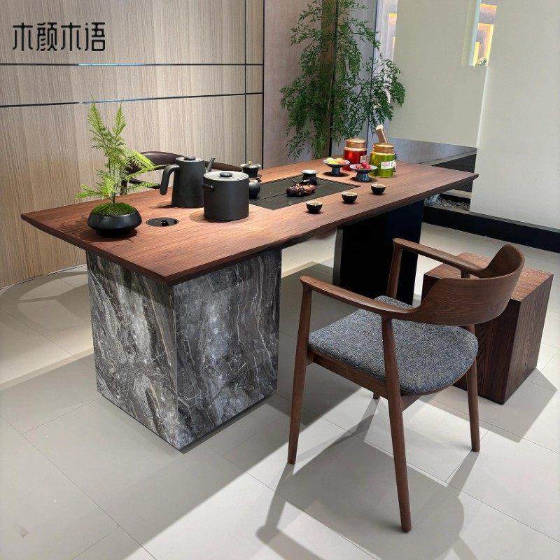 新中式岩板茶桌椅组合黑胡桃木现代简约高端泡茶台办公茶室可定制,住宅家具,家用茶台/茶桌,淘宝优惠券,粉丝福利购,淘宝优惠卷