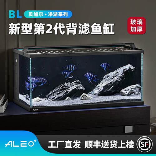 莱易欧2代背滤一体过滤小型客厅桌面金晶超白玻璃溪流缸生态鱼缸