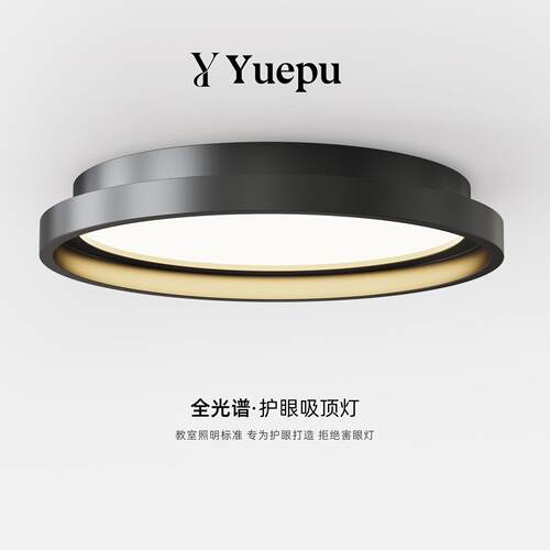卧室吸顶灯意式极简大气圆形黑色LED灯民宿家用全光谱主卧房间灯