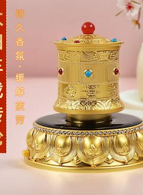 西藏太阳能电动转轮迷你静音金桶家居装饰品桌面车载转筒车饰摆件
