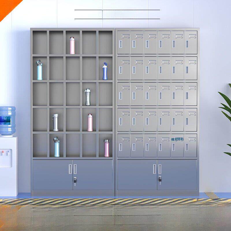 不锈钢水杯柜员工茶水柜车间杯柜多格带门工厂茶杯架休息室水杯架