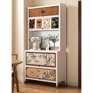 中世纪风格钢餐具柜集成墙收纳柜厨房落地多层微波炉收纳柜