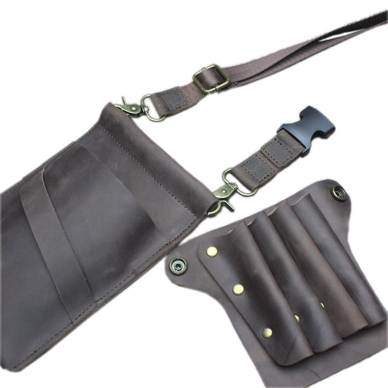 理发师剪刀包疯狂的马层牛皮发型师斜挎包覆古美发梳夹工具包新产