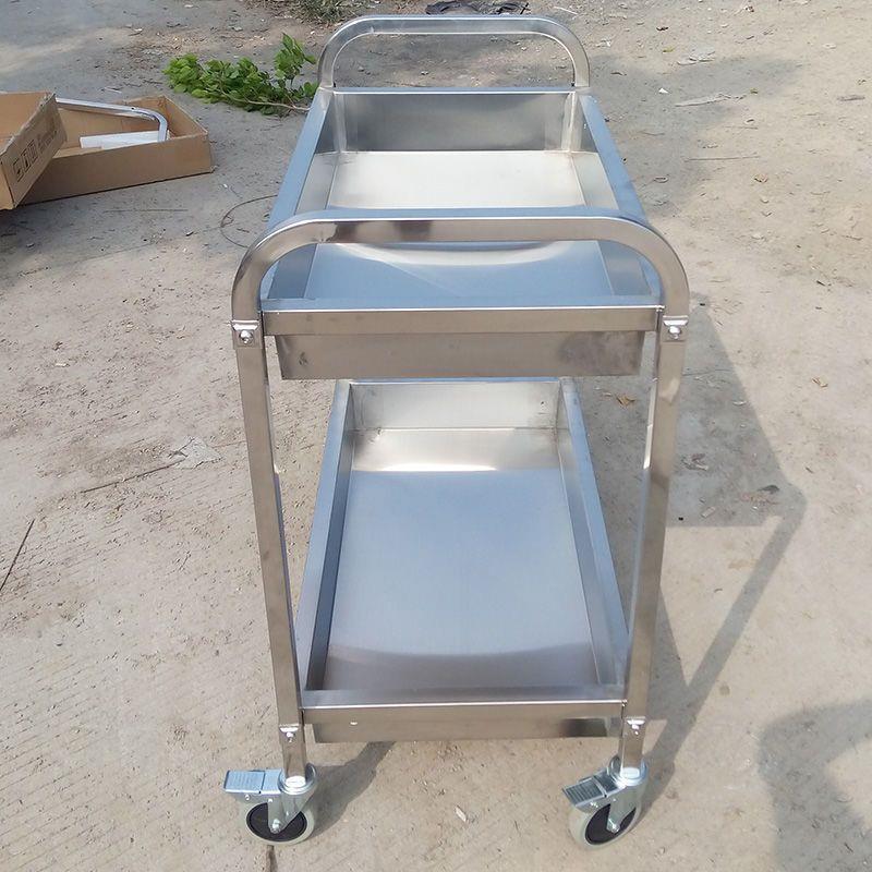 加厚不锈钢餐车小推车双层推车两层送餐车三层商用移动餐厅收碗车