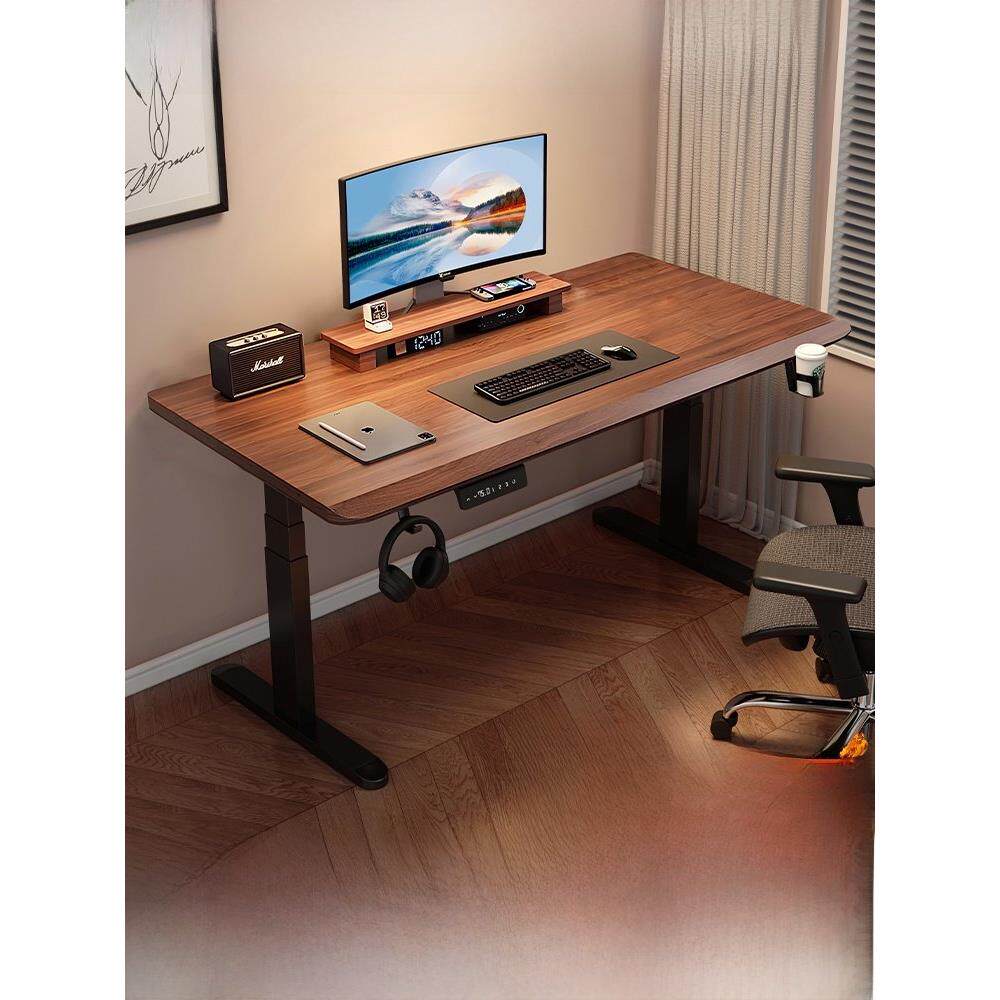 实木电动升降桌电脑桌椅套装书桌家用办公桌电竞桌子可升降工作台