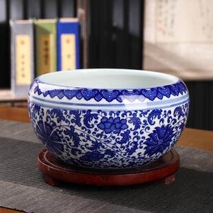 景德镇陶瓷青花瓷聚宝盆家居招财聚财摆件中式鱼缸客厅装饰摆设