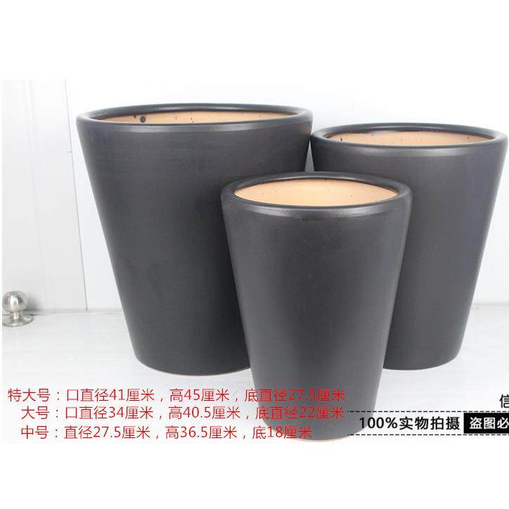 广东陶瓷花盆哑光黑色高筒发财树散尾葵金钱树大陶瓷花盆特大陶瓷