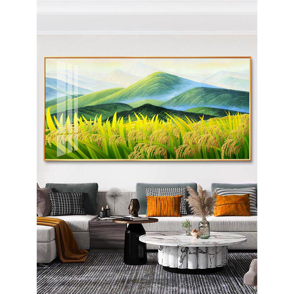 背山客厅沙发背景墙装饰画田园风格壁画餐厅山水挂画大米田园画