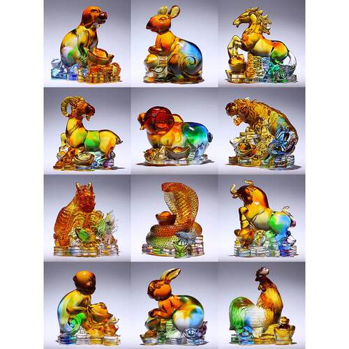 彩釉龙、兔、马、牛生肖摆件，风水吉祥吉祥物，办公室装饰，乔迁