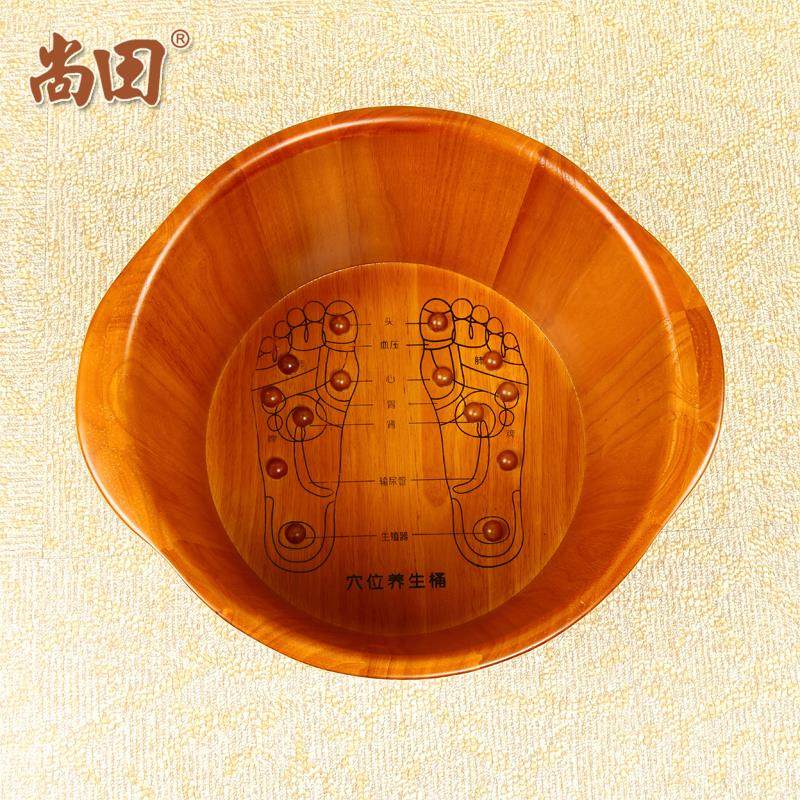 尚田橡木泡脚木桶按摩洗脚盆实木穴位足浴桶浴足桶加盖手脚冰凉泡