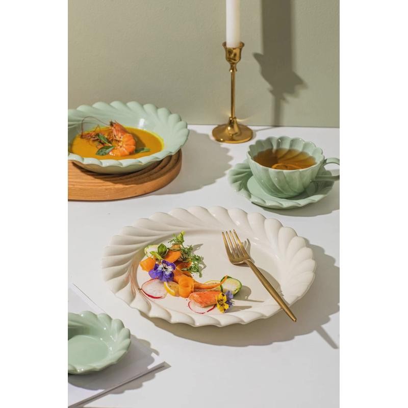 居图餐大具法式高颜值碟RXTX68Z4家用饭碗盘组合奶油色碗轻奢汤碗