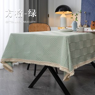 氛围感餐桌台布加厚棉麻方z桌盖布装 新款 饰防尘桌布简约风代发