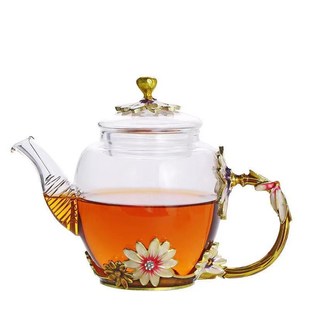 花茶壶套装 厂家家用耐高温o玻璃茶具套装 珐琅彩轻奢茶壶礼品