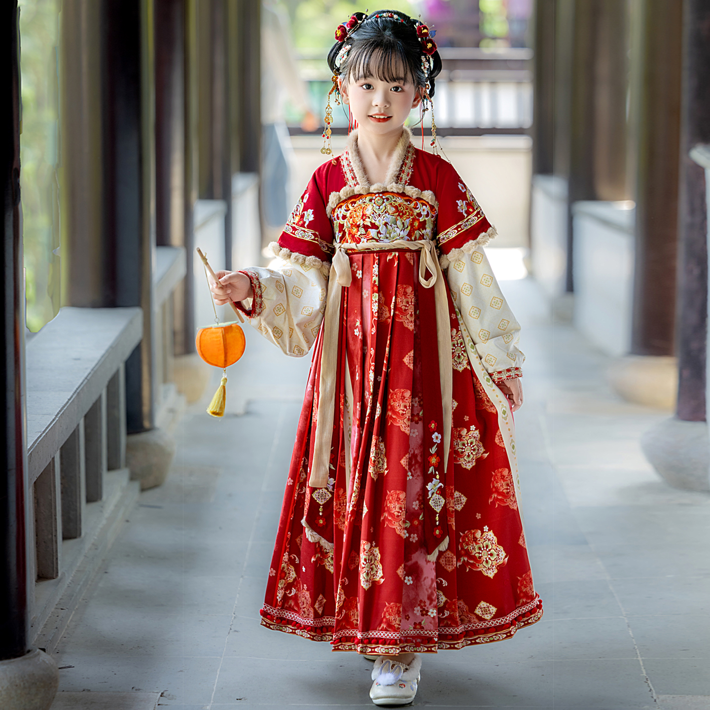 汉服女童加厚加绒拜年服孩连衣裙