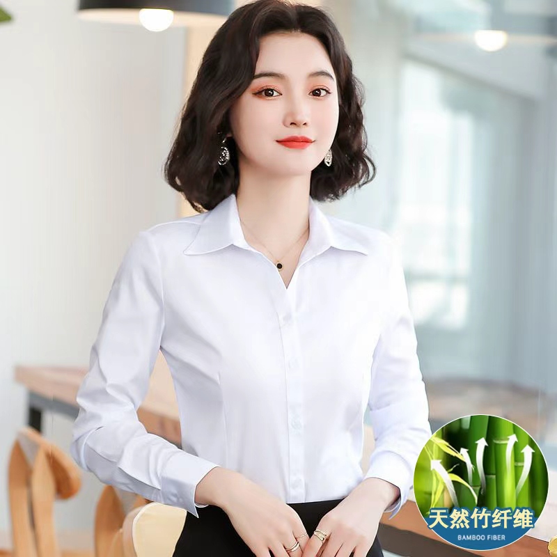 长袖气质职业面试V领竹纤维短袖