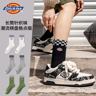 Dickies袜子男款中筒袜青少年防臭运动黑色厚袜子女款冬季棋盘格
