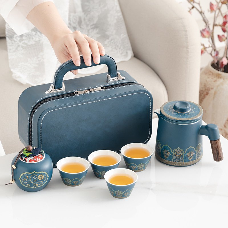可携式旅行茶具套组户外露营旅游泡茶壶茶杯外出携带包陶瓷快客杯