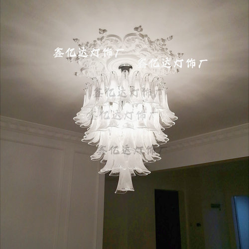 法式全光谱护眼中古云雾玻璃吊灯 美式复古客厅餐厅马蹄水晶吊灯