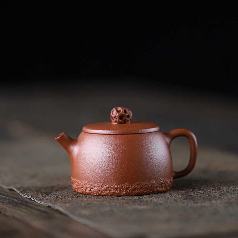 紫砂工堂原矿降坡太湖石趣轻胚薄胎110cc内推球孔小品壶