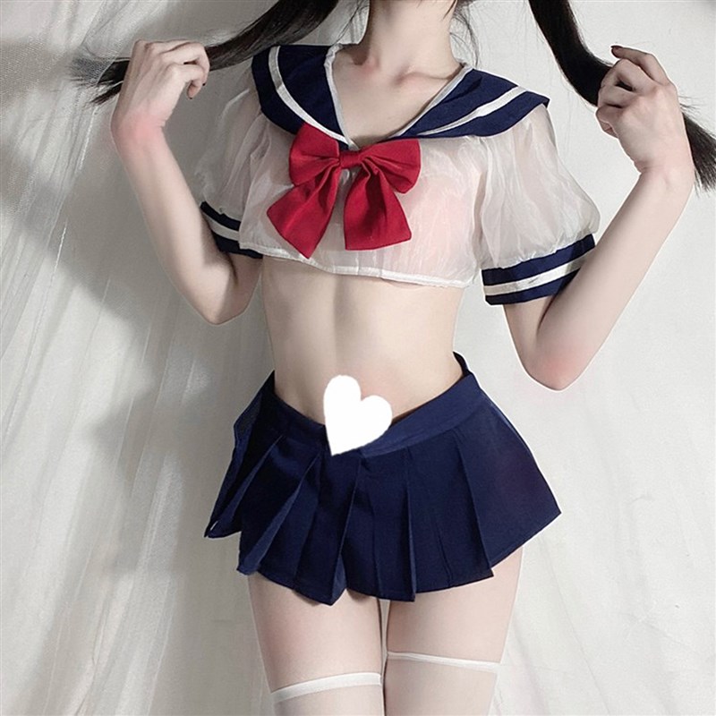 辣妹计划:纯欲学妹*校园蝴w蝶结JK制服百褶裙情调性感透视内衣女