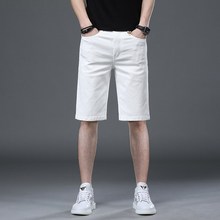 夏季印花白色牛仔短裤男士外穿直筒5分中K裤韩版潮流百搭五分裤男