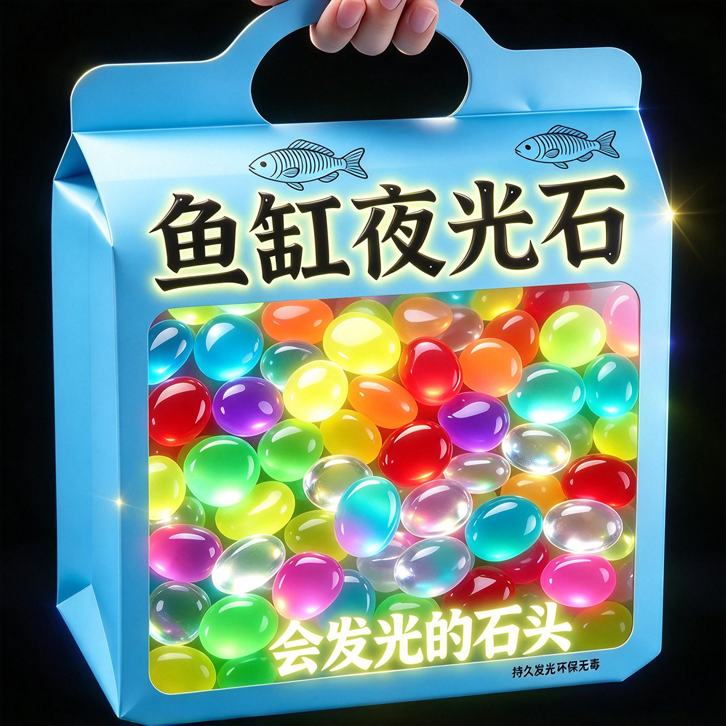 夜光石鱼缸造景发光石头鱼缸装饰饰品水族箱彩色石头布景发光摆件