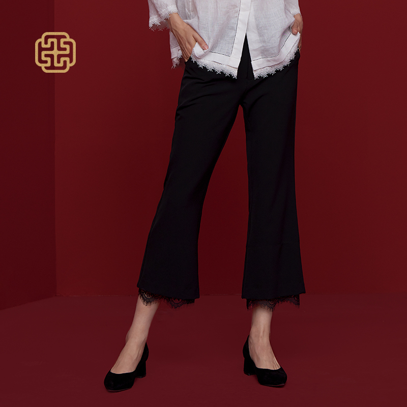 凤禧微喇裤女秋冬新款文艺通勤微辣休闲女九分裤黑色百搭时尚女裤