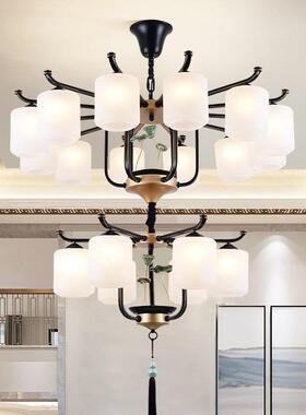 楼梯间长吊灯loft公寓客厅挑空别墅楼梯中国风新中式复式楼大吊灯