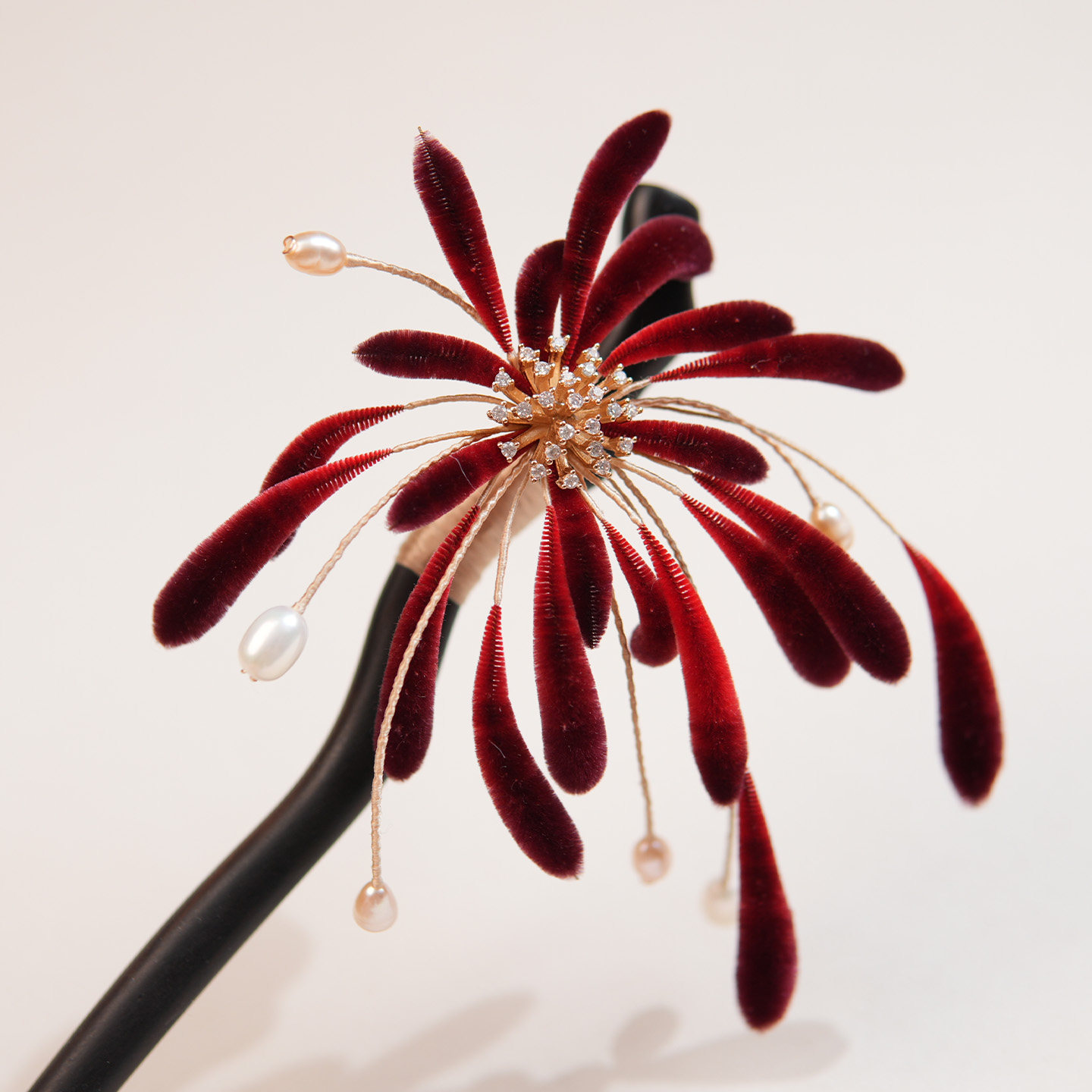 非遗绒花烟花发簪过年发饰新中式头饰紫光黑檀U钗发钗国风簪子,饰品/流行首饰/时尚饰品新,发饰,淘宝优惠券,粉丝福利购,淘宝优惠卷