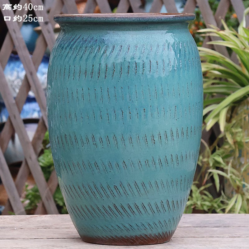 手工复古大高筒多肉o花盆粗陶悬崖造型庭院地面陶瓷月季九尾狐高