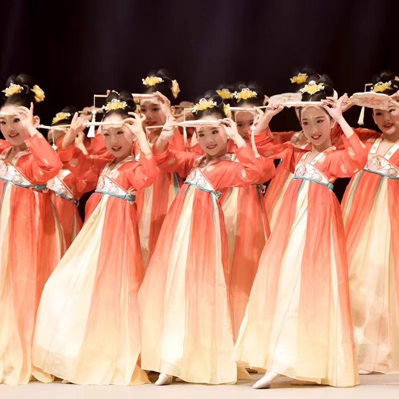 儿童古典舞蹈表演女童中国舞古风演出服唐装V超仙飘逸襦裙