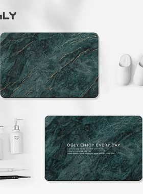 OGLY2024硅藻泥浴室吸水地垫软垫绿色大理石纹垫子防滑垫吸水脚垫