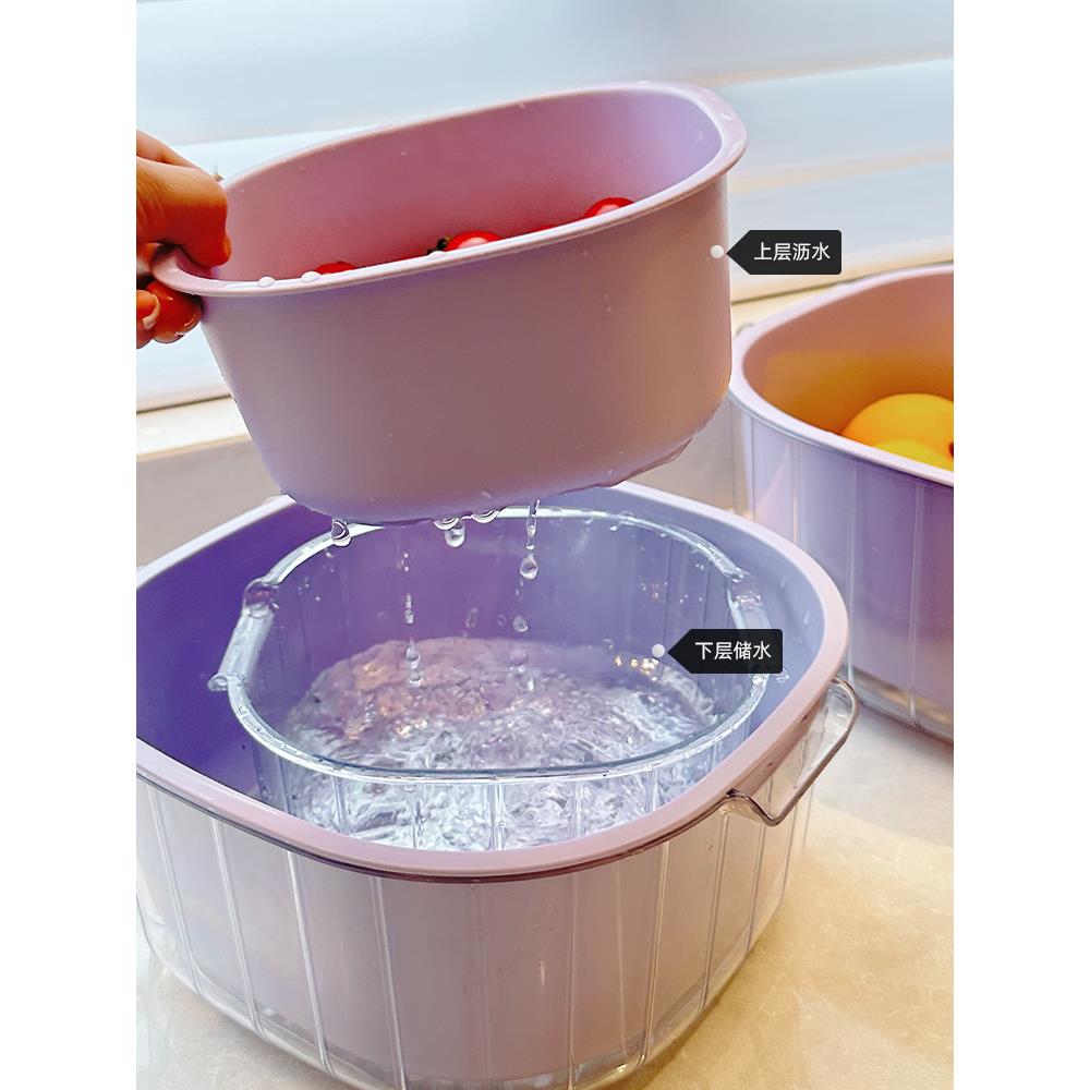 日本精工双层沥水篮厨房家用客厅茶几水果果盘篮子盆淘菜盆