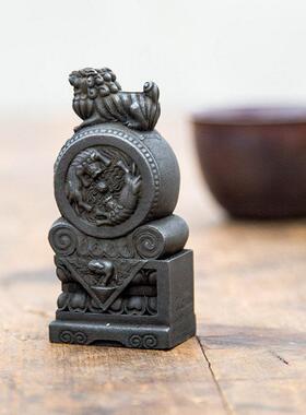 新中式仿古国风仿铸铁抱鼓石门墩桌面小摆件家居饰品茶桌茶宠茶具