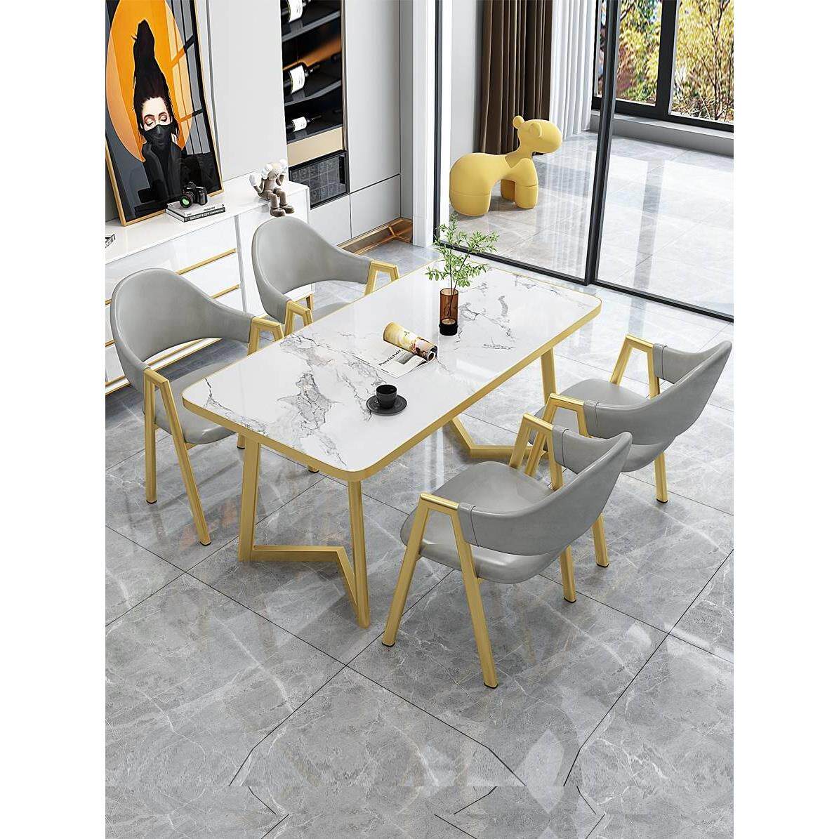 北欧网红现代简约洽谈桌椅组合接待会客轻奢餐桌咖啡厅奶茶店长桌