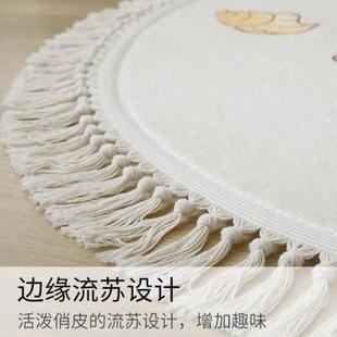 儿童圆形地毯ins女孩卧室电脑椅儿童房卡通少女床边毯流苏厚地垫