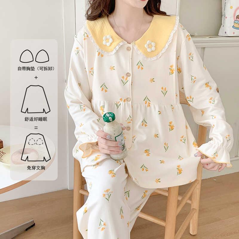 带胸垫月子服夏季产妇8月薄款月子产后哺乳哺乳纯棉孕妇孕期睡衣7