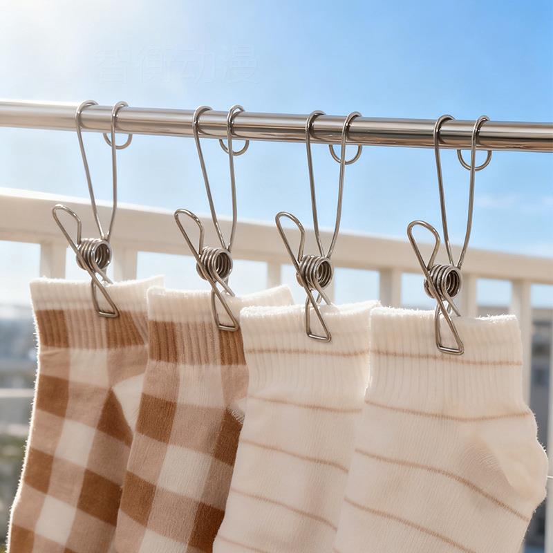 不锈钢2夹01子带挂钩可悬挂浴室固定夹防风晾衣架衣夹子带钩可挂