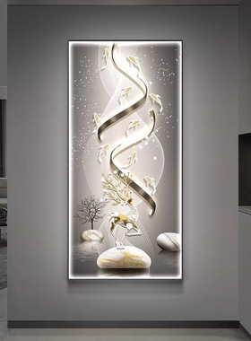 现代简约高端玄关装饰画入户正对门轻奢高级感走廊过道挂画带灯