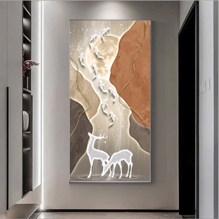 九鱼聚财玄关装饰画竖版现代轻奢大气走廊过道挂画高档抽象壁画灯