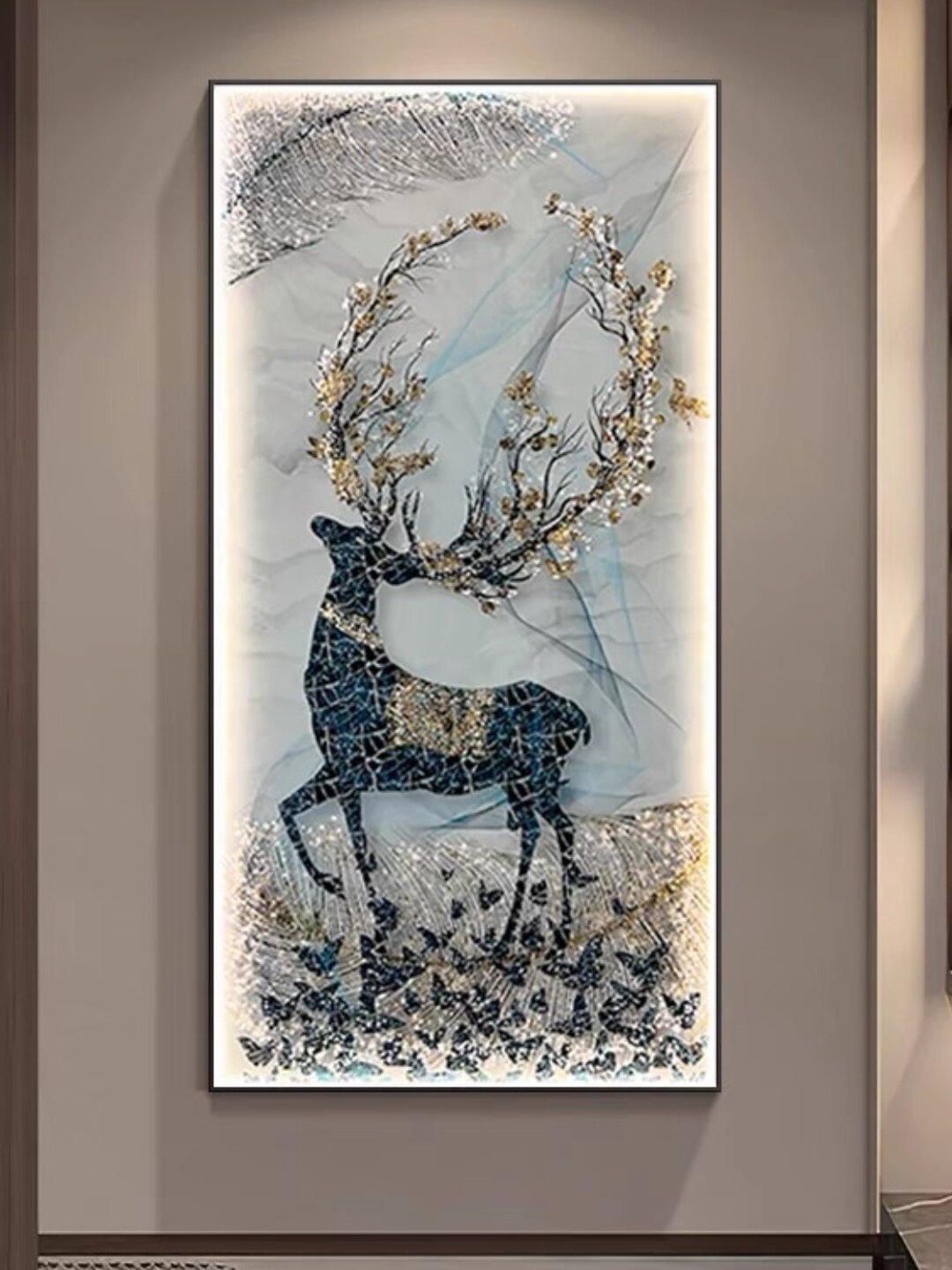 轻型豪华欧式入口大厅装饰画Led灯画大气走廊走廊挂画客厅垂直壁