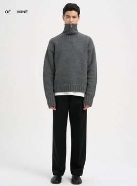 EASON｜纯绵羊毛半拉高领反罗纹沥青灰两法穿毛衣